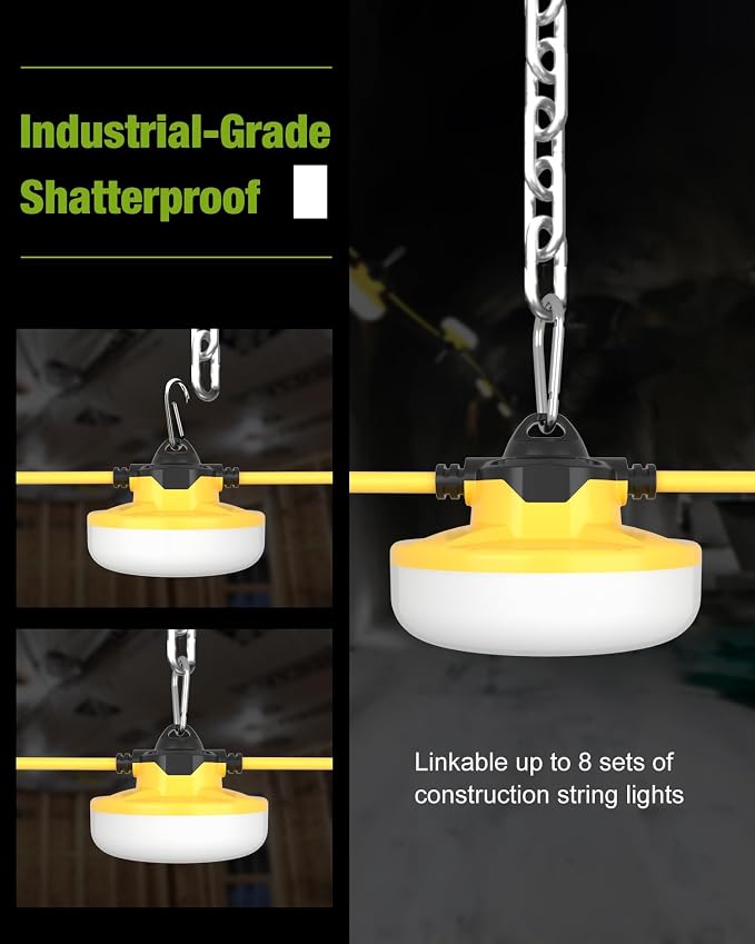 100FT Construction String Lights 3Prong Temp Lighting, 130W 16000LM Industrial - Image 4