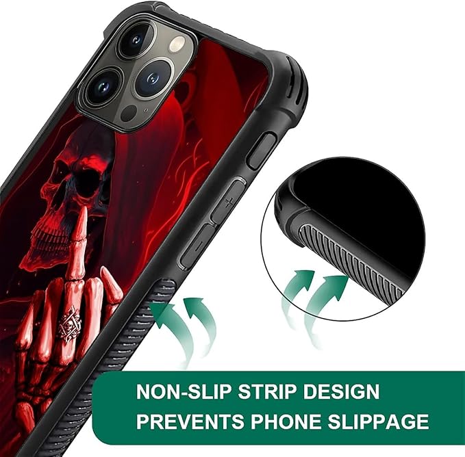 for iPhone 16 Pro Case, Gestures Funny Skull Pattern Graphic Design Girl Boy - Image 6