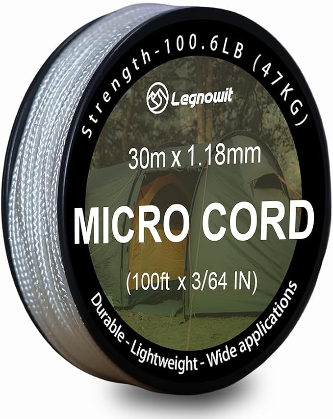 Micro Paracord, 1.18mm x 100ft Thin Mini Utility Braided Small Paracord by Legowitoutdoor