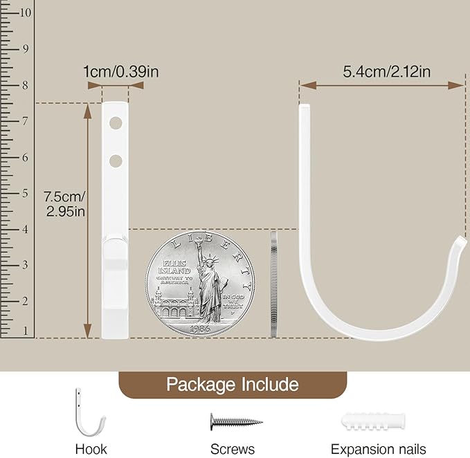 10-Pack Wall Hooks for Towel/Coat - 22LB Heavy Duty Metal Hanger Wall Mount - Image 4