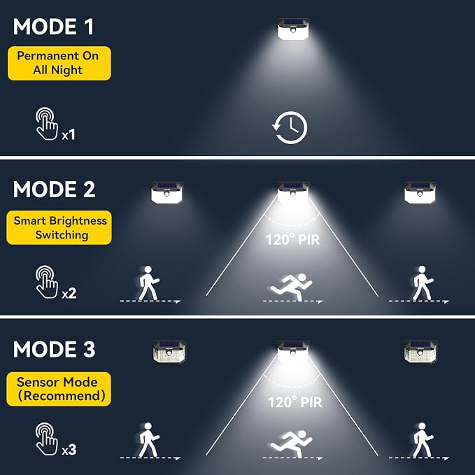 TECKNET 231 LED Solar Motion Lights Outdoor Waterproof, 8 Pack 300° Angle & 3 - Image 4