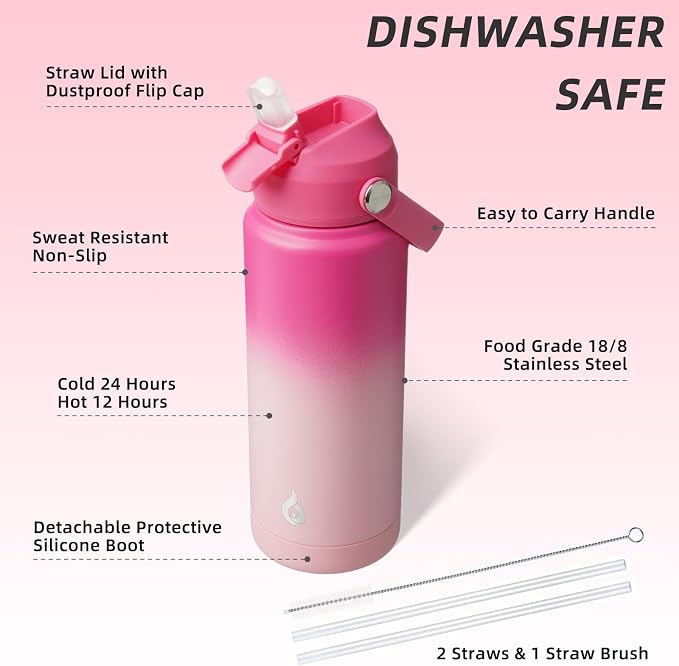 BJPKPK Water Bottle with Straw Lid, 24oz Vacuum Insulated Water Bottles - Image 3