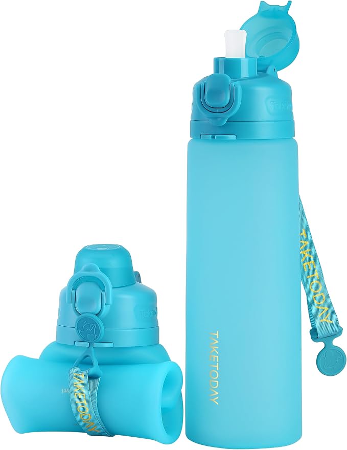 TakeToday Collapsible Water Bottles 21oz, Foldable Platinum Silicone Travel by TAKETODAY