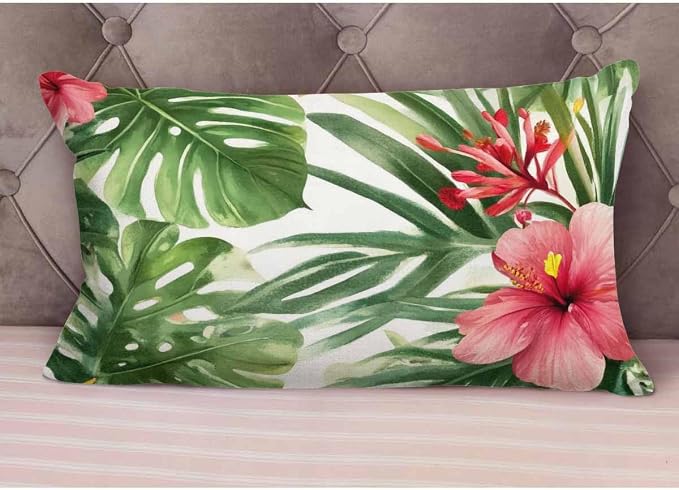 EKOBLA Watercolor Tropical Floral Pillow Cover Hawaii Palm Tree Hibiscus Square - Image 5