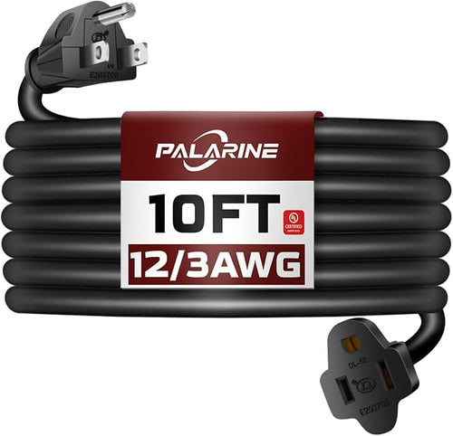 10ft Black Outdoor Extension Cord Waterproof, UL Listed, 12/3 SJTW Heavy Duty 3 by PALARINE