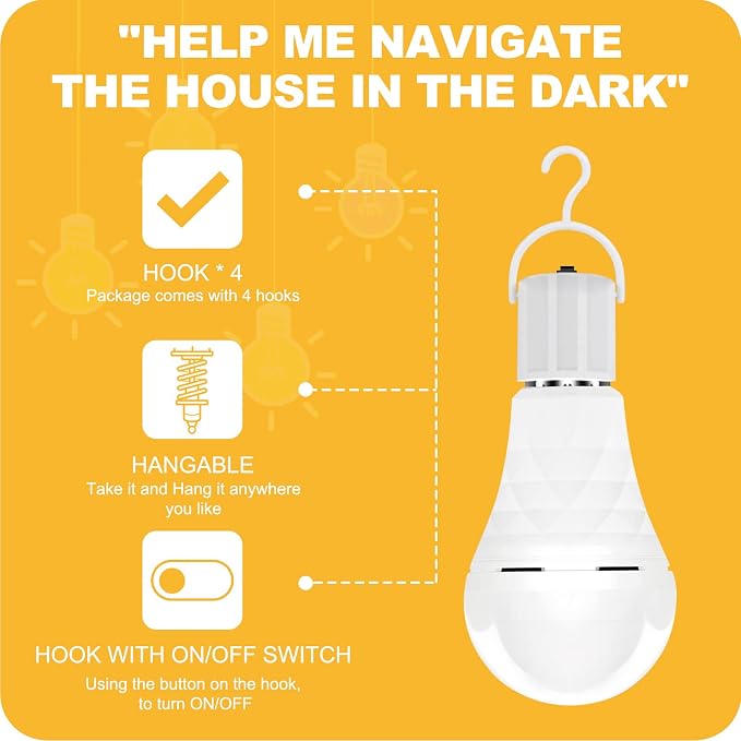 Neporal A19 Rechargeable Light Bulbs, Socket Rechargeable Emergency Light Bulb - Image 3
