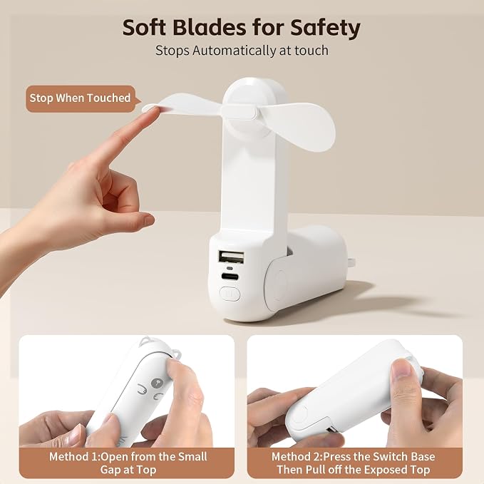Mini Portable Handheld Fan, USB Rechargeable 3 IN 1 Personal Cooling Fans - Image 5