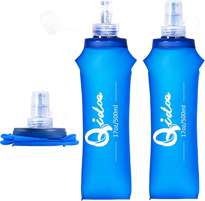 2PCS Soft Water Bottle, 17oz/500ml TPU Collapsible Flask Foldable Bottles by Qidoe