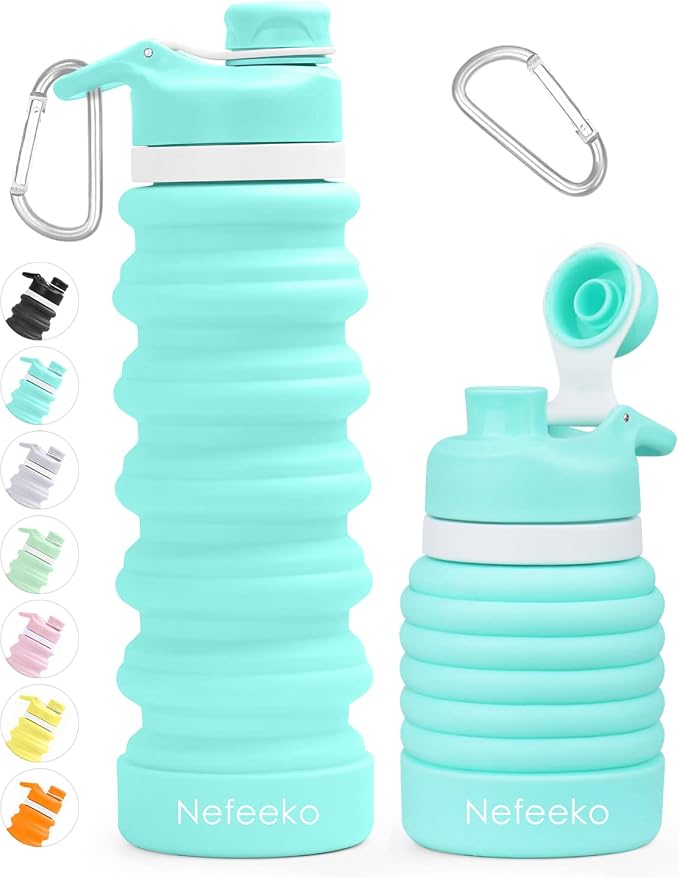 Nefeeko Collapsible Water Bottle, 26oz Silicone Foldable Water Bottles by Nefeeko