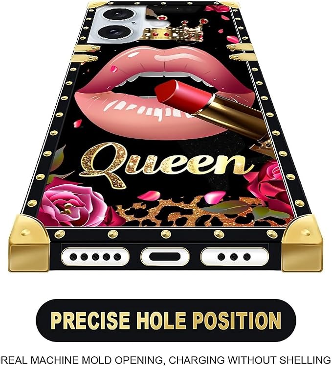 Compatible with iPhone 16 Plus Case, Glitter Red Rose Queen Leopard Lipstick - Image 4