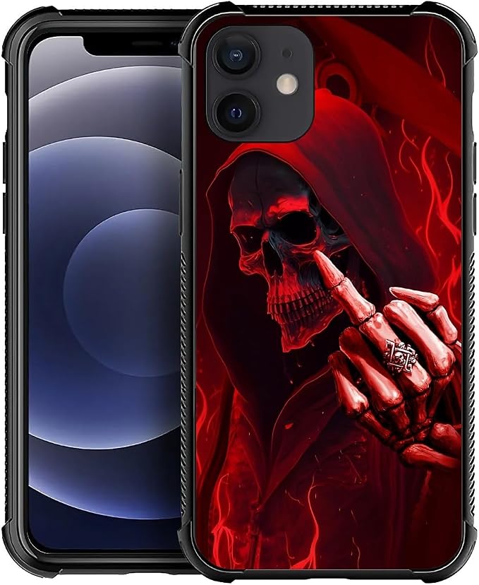 for iPhone 11 Case, Gestures Funny Skull Pattern Graphic Design Girl Boy Soft by FKBRCL4U