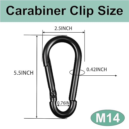 Black Carabiner, Heavy Duty Galvanized Steel Spring Snap Hook Carabiner Clips - Image 2