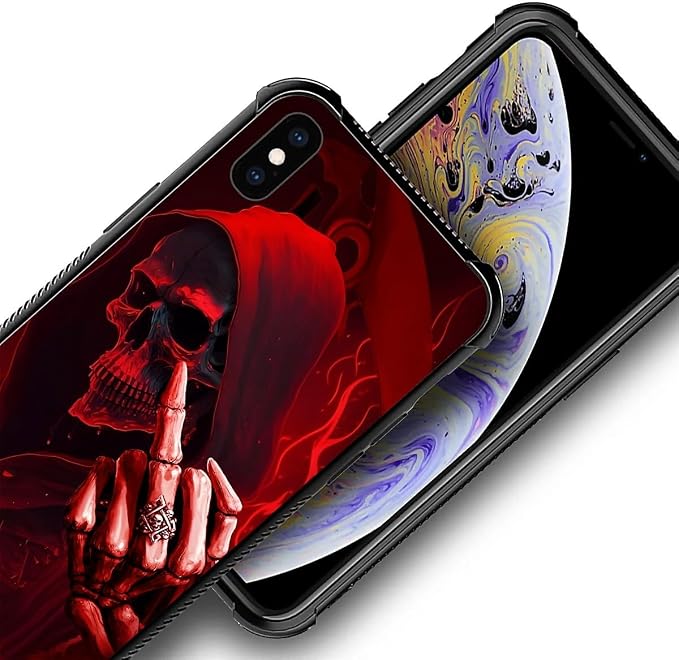 for iPhone X/Xs Case, Gestures Funny Skull Pattern Graphic Design Girl Boy Soft - Image 6