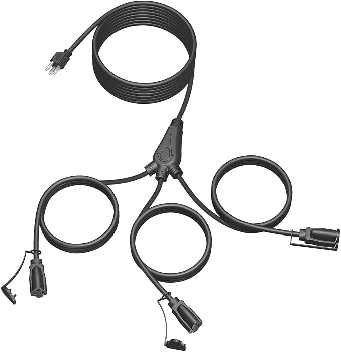 28 Ft Outdoor Extension Cord, 1 to 3 Splitter Heavy Duty Weatherproof Power Cord by JIOODICH.