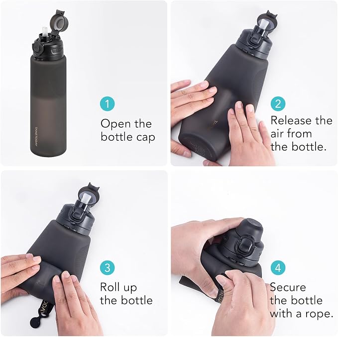 TakeToday Collapsible Water Bottles 32oz, Foldable Travel Water Bottle - Image 9