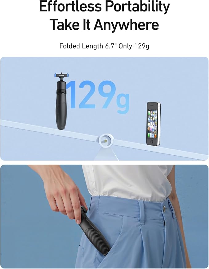 TELESIN 40cm/15.7'' Mini Selfie Stick Tripod Compatible - Image 7