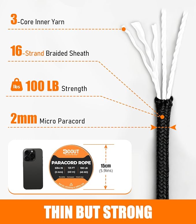 DDOUT 2mm Paracord 100lb, Thin Micro Paracord Rope, DIY Projects, Camping & - Image 2