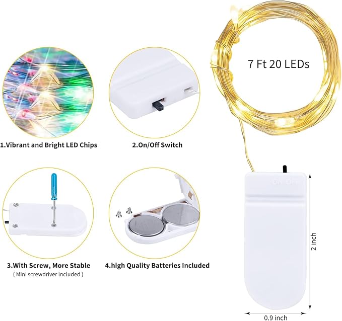 Brightown 12 Pack Multi-Color Fairy Lights Battery Operated - 7ft 20 LED - Image 4