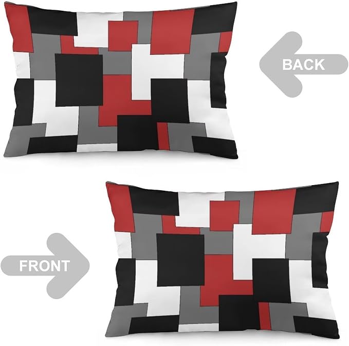Red Black Grey White Throw Pillow Covers Set of 2 Queen Size Abstract Modern - Image 3