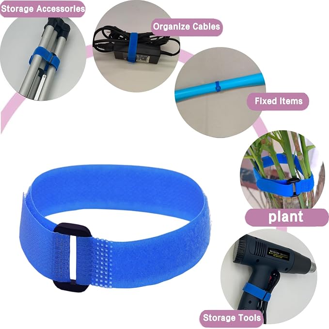 10 Pack Reusable Fastening Cable Ties and Cable Straps Blue Color djustable - Image 3