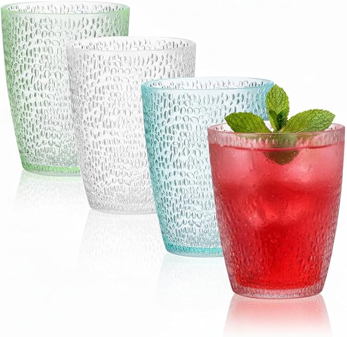 4 PCS Colored Plastic Drinking Glasses, Reusable Acrylic Drinking Cups by IEFFPIN