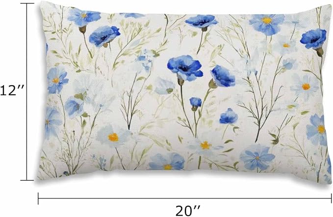 EKOBLA Watercolor Flowers Decorative Pillow Case Throw Pillow Covers Blue - Image 2