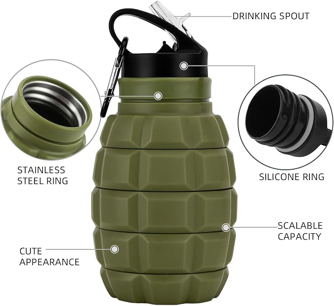 Collapsible Travel Water Bottle 19.6 oz, Reuseable Silicone Foldable Water - Image 3