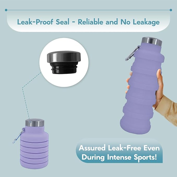 Collapsible Water Bottles 17oz, Odorless BPA-Free Silicone, Leak-Proof Foldable - Image 5