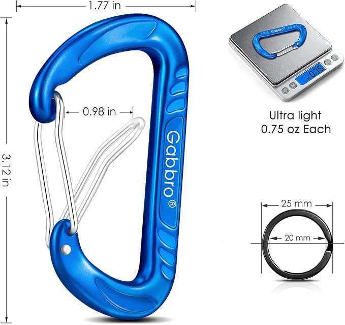 Gabbro Carabiner Clips Heavy Duty 12kN, Wiregate Aluminum Lightweight Caribeener - Image 9