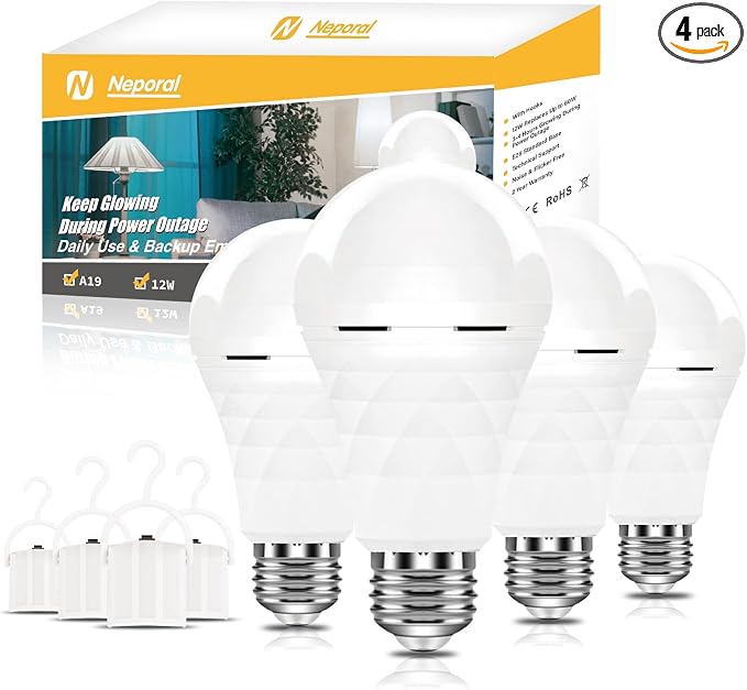 Neporal A19 Rechargeable Light Bulbs Emergency Light Bulb by Neporal