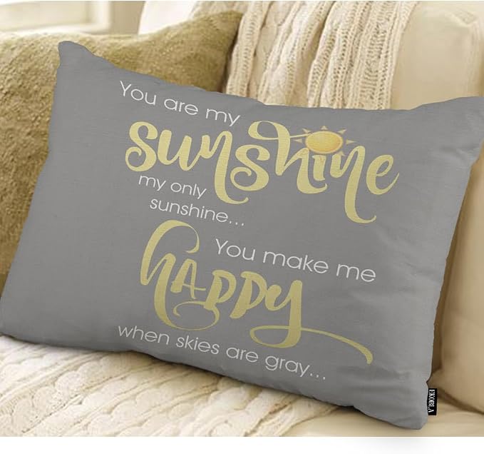 EKOBLA Motivational Phrase Pillow Cover You are My Sunshine Yellow On Gray - Image 2