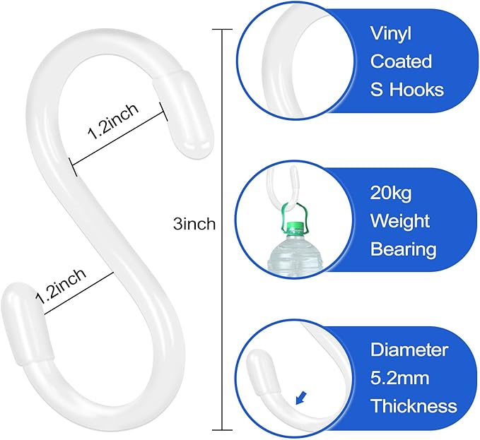 DINGEE White S Hooks, 3 Inch Vinyl Coated S Hook - Image 2