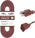 12FT Brown Outdoor Extension Cord-16/3 SJTW Durable Extension Cord by HONDERSON