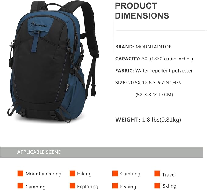 MOUNTAINTOP 30L Hiking Backpack, Men Women Camping Backpack, Lightweight - Image 2