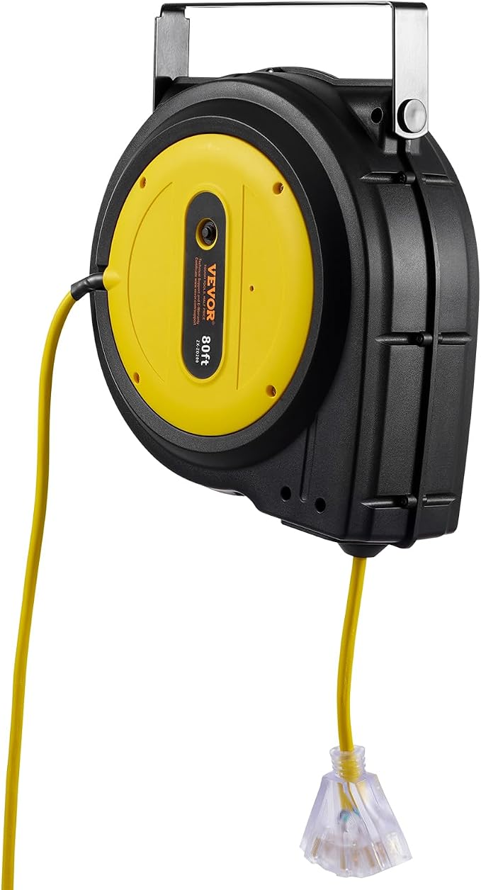 VEVOR 80FT Retractable Extension Cord Reel, 12AWG/3C SJTOW Heavy Duty Power - Image 11