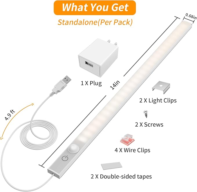 14" Slim USB Plug-in LED Motion Sensor Light Indoor, Bright & Dimmable Under - Image 5