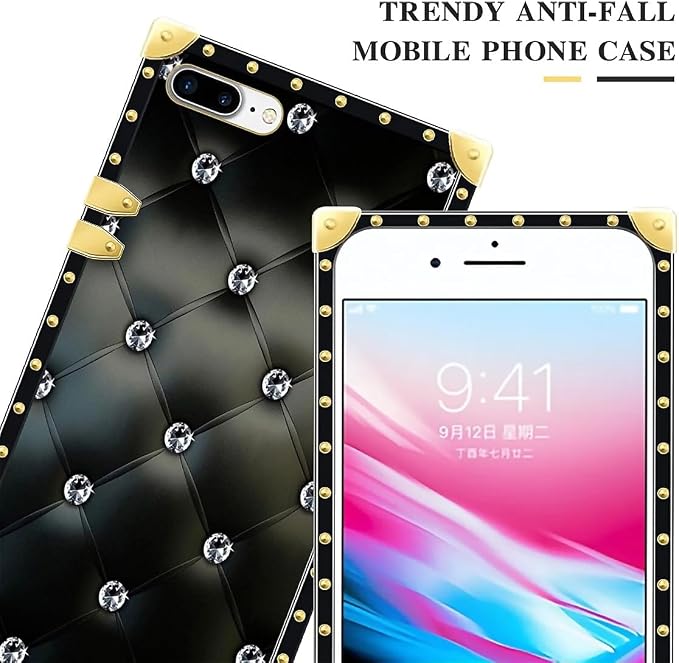 Compatible with iPhone 8 7 SE Case, Shiny Black Sofa Crystal Luxury Golden - Image 4