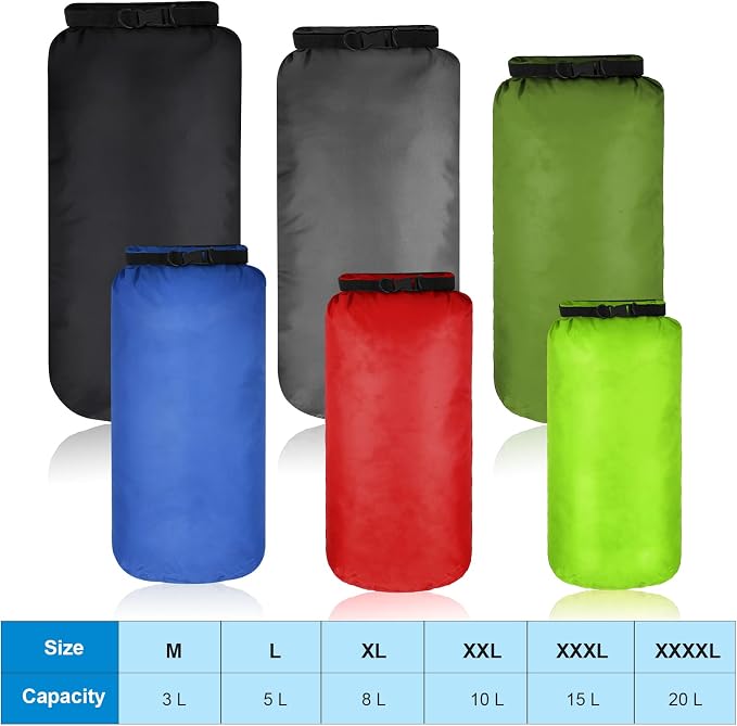 Shappy 6 Pcs Waterproof Dry Bag Set Ultralight Stuff Sack 20/15/10/8/5/3L - Image 3