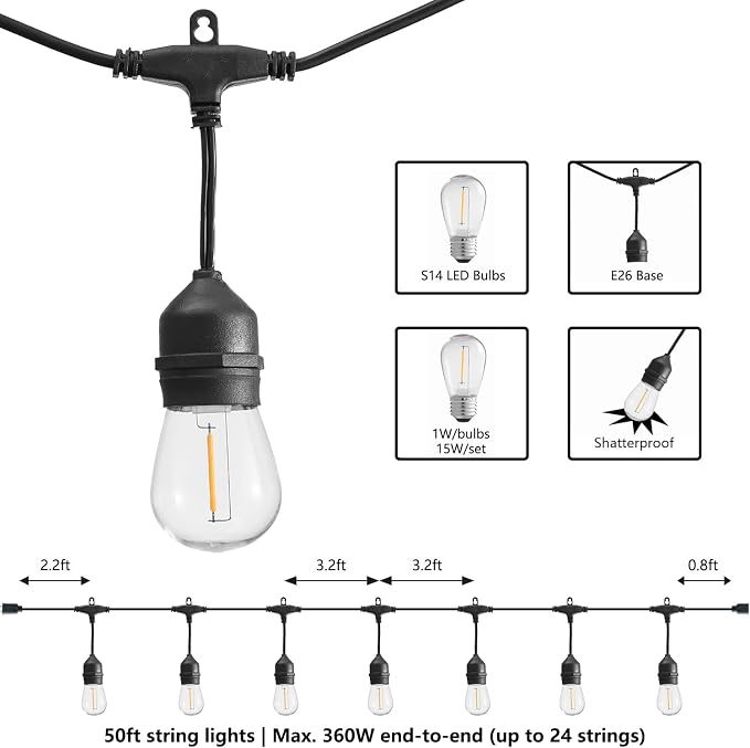 SUNTHIN 50FT Outdoor String Light - Image 2