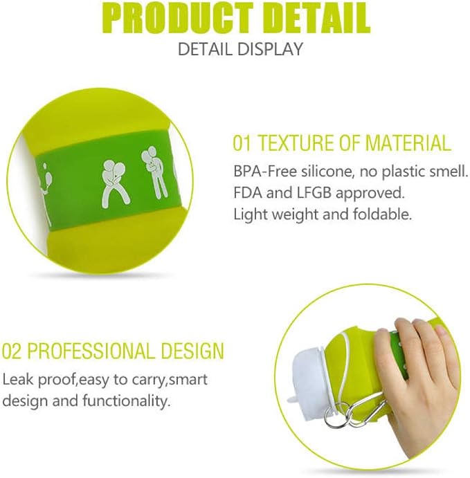 Collapsible Water Bottles with Carabiner Food Grade Sports Water Bottle - Image 3