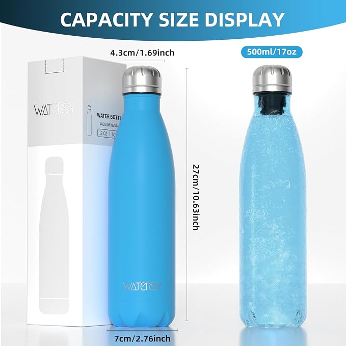 WATERSY Stainless Steel water bottles, 17oz/500ml Insulated Water Bottles - Image 3