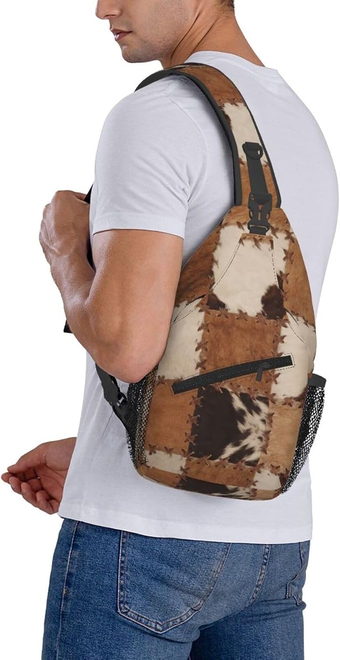 Cow Print Crossbody Sling Bags for Women Men Abstract Leather Texture Closeup - Image 7