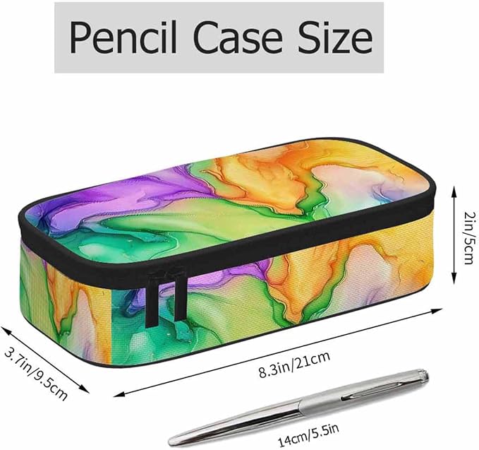 Abstract Print Pencil Case Colorful Fluid Waves Golden Swirls Pencil Bag Pouch - Image 2