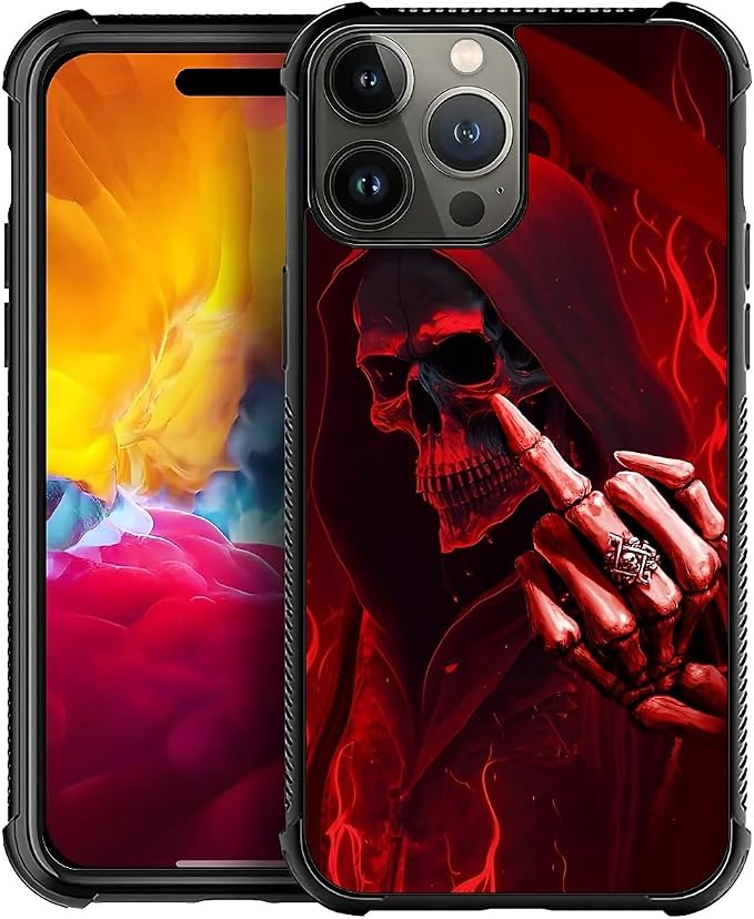 for iPhone 15 Pro Case, Gestures Funny Skull Pattern Graphic Design Girl Boy by FKBRCL4U