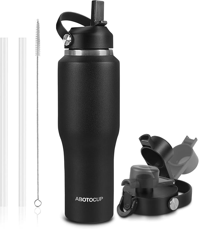 ABOTOCUP 32oz Black Water Bottle Stainless Steel, Keep Cold 24H&Hot 12H by ABOTOCUP