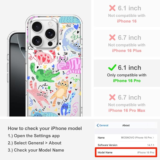 MOSNOVO for iPhone 16 Pro Case, Shockproof Military-Grade Protection 6.6ft Drop - Image 2