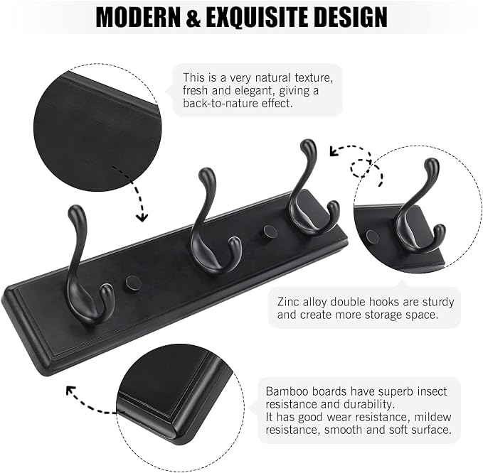 Badiano Wooden Coat Rack, Wall-Mounted Organizer - Image 4