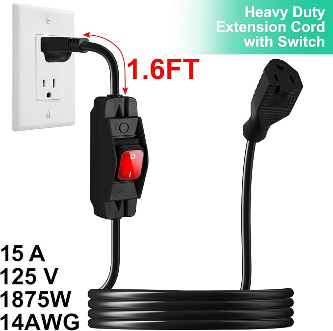 Outdoor Waterproof On/Off Switch Extension Cord, Heavy Duty 125v/250v Black - Image 3