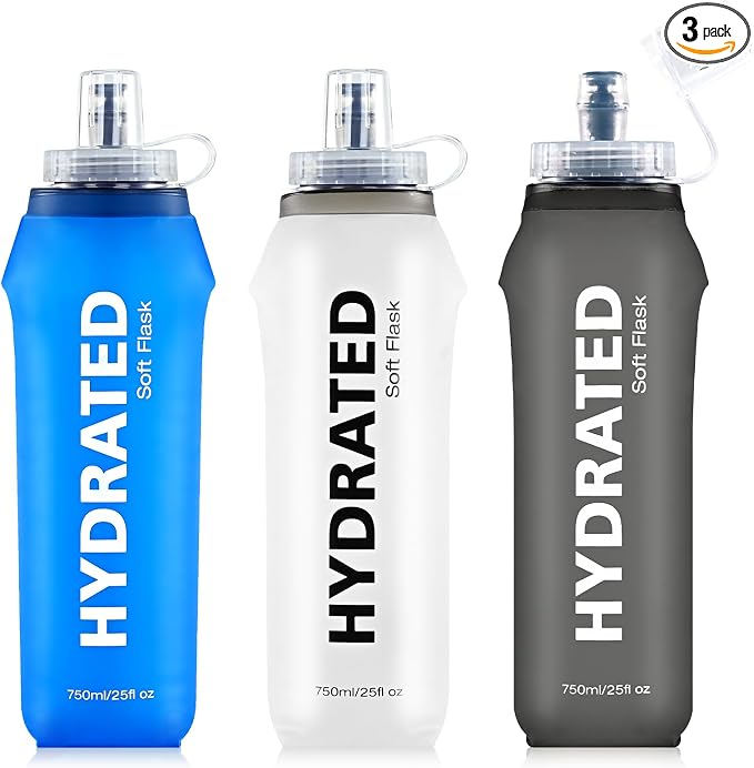 SLUXKE 3 Pack Soft Water Bottle, 25oz/750ml Flask Running Bottles by SLUXKE