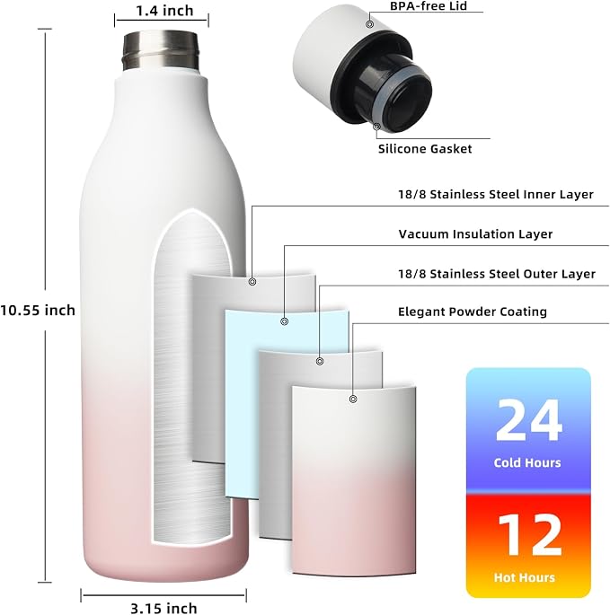 BJPKPK Insulated Water Bottles, 25 oz Stainless Steel Metal Water Bottle - Image 3